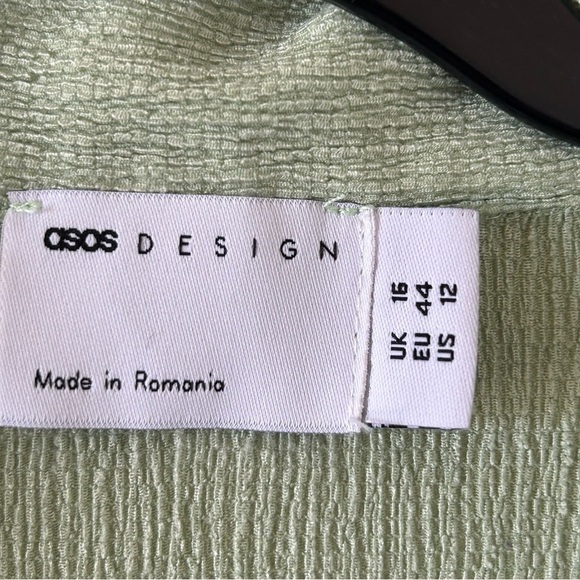 ASOS Women’s Dress Sz 12 Light Green Drop Shoulder Long Sleeve Faux Wrap Front - Picture 4 of 10